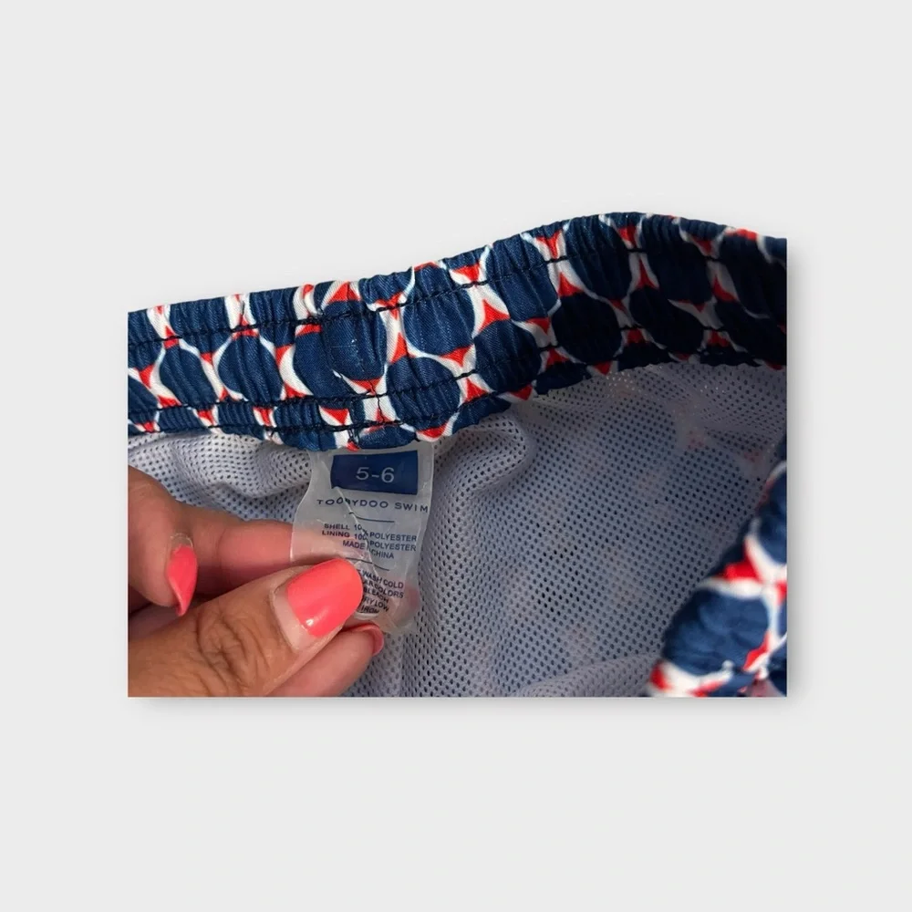 Toobydoo Red & Blue Circle Shape Pattern  Swim Trunks